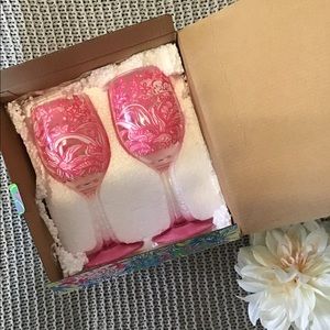Brand New Lilly Pulitzer Printed Wine Glasses
